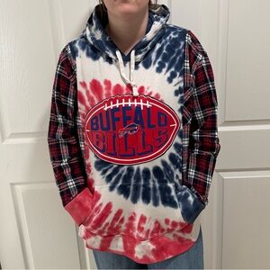 Buffalo Bills Up-Cycled  Tie-Dye Hoodie with Flannel Sleeves